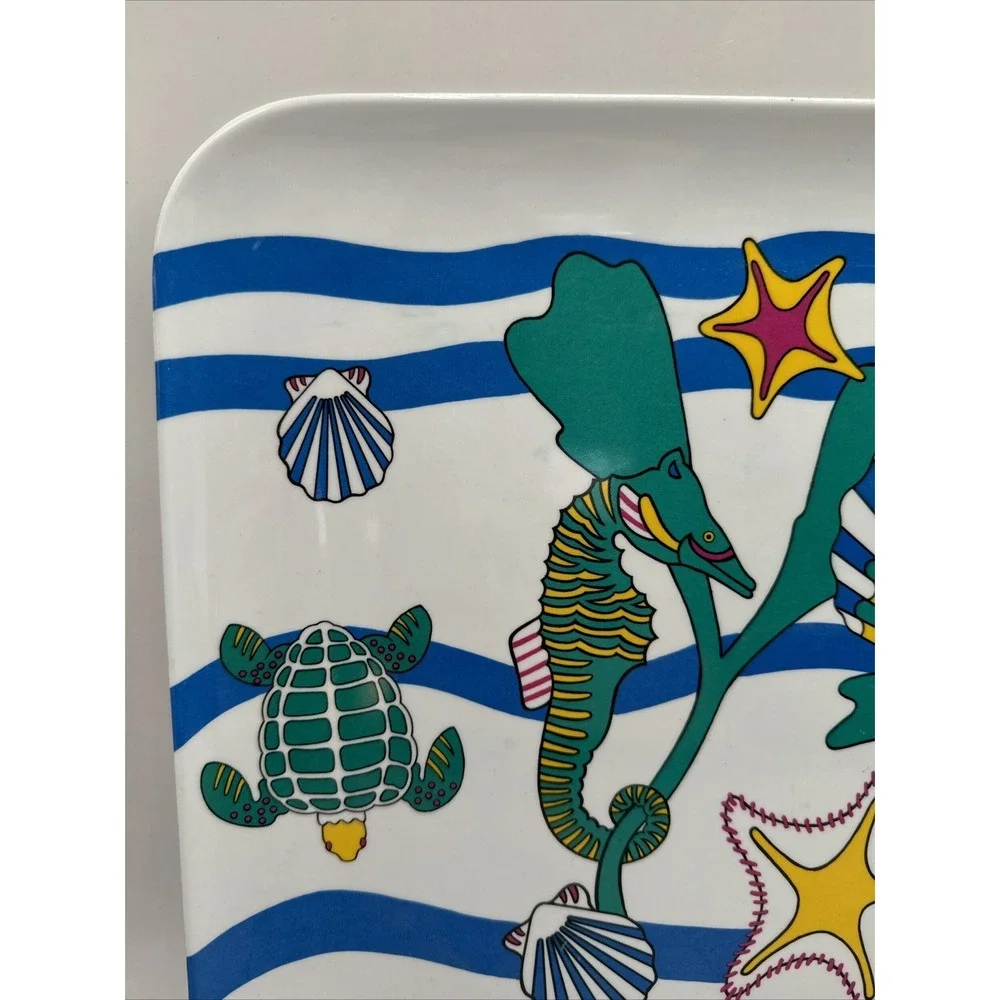 Melamine 16 x 11 Plate Serving Platter Turtle Seahorse Starfish Ocean Tiki Pool
